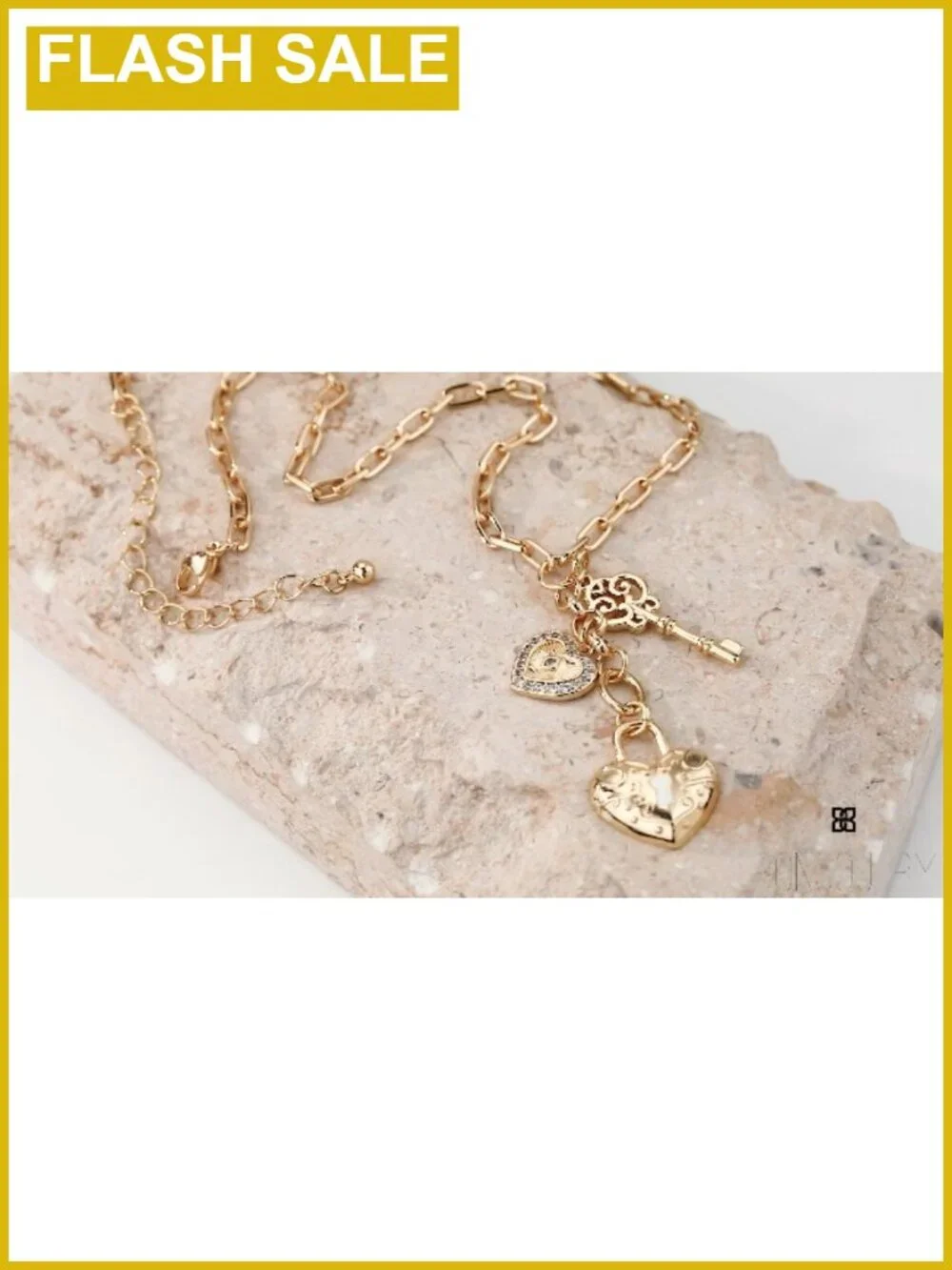 18K Gold Plated Heart Lock Key Pendant Necklace Paperclip Chain Choker